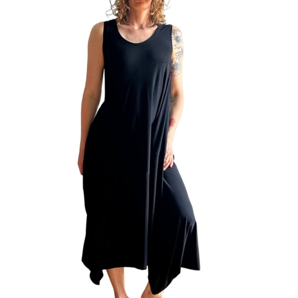 Kokomarina Sz M Lagenlook Black Relaxed Baggy Midi Dress